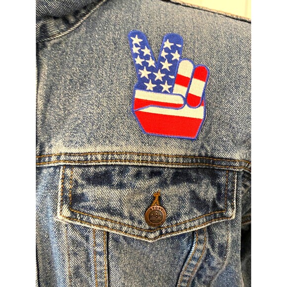 GRAND FUNK RAILROAD Denim Jacket Mens XXL Upcycled Patchwork Rock Tour Patriotic - Picture 5 of 9